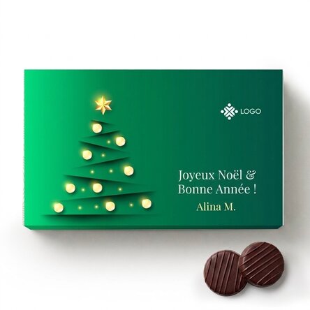 Boîte de bonbons à la crème personnalisée avec logo et message - Sapin de Noël
