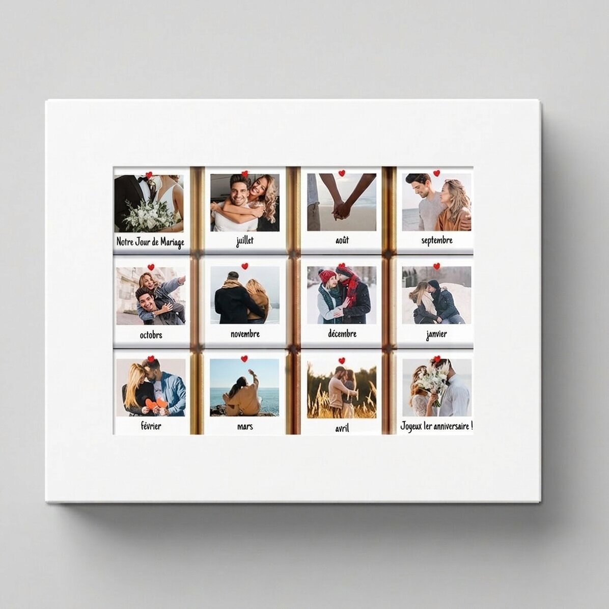Coffret cadeau contenant 12 mini-chocolats personnalisés avec des photos et des messages - Our Story