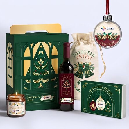 Coffret cadeau - Édition de Noël avec des produits personnalisés avec un logo et un message