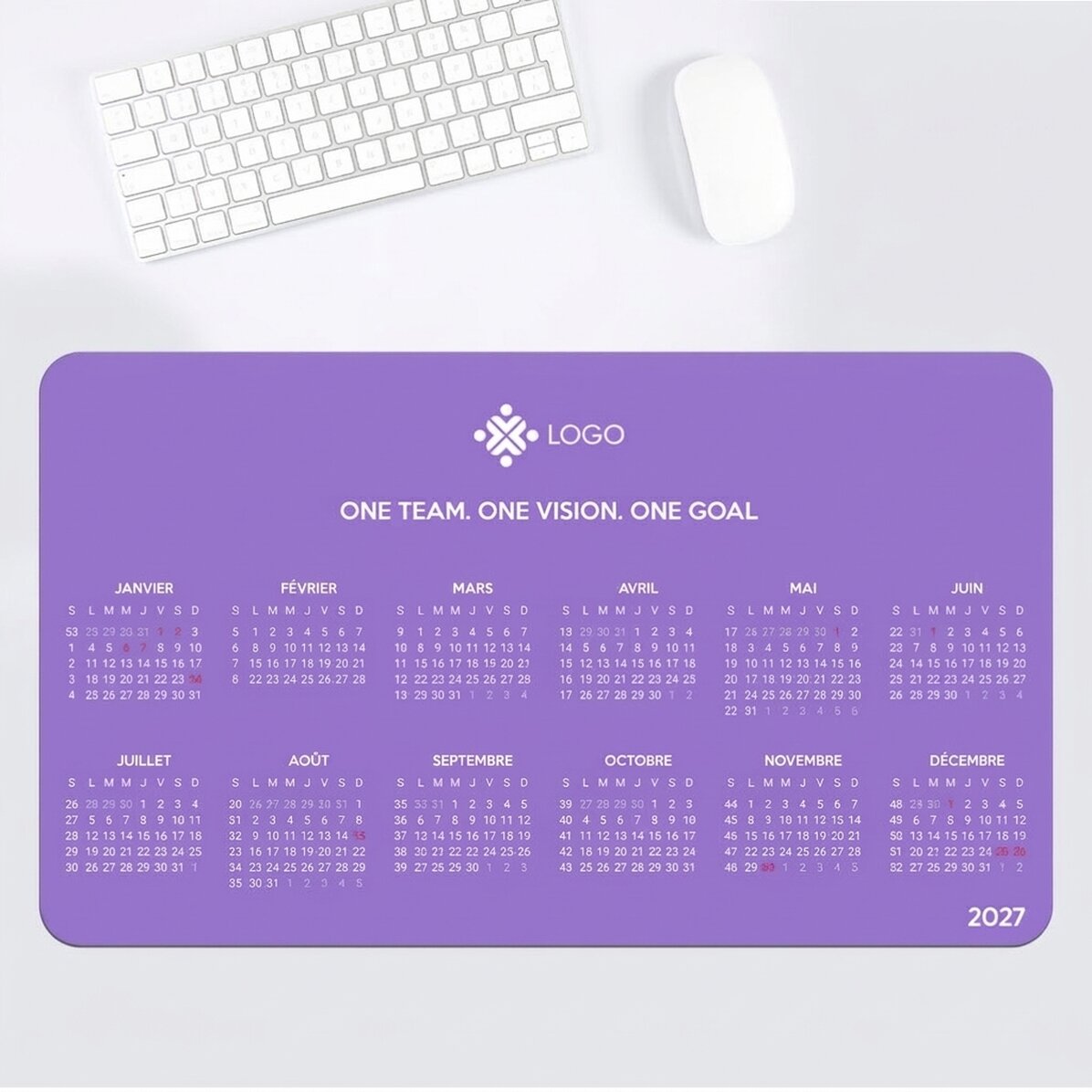 Tapis de souris XXL personnalisé avec calendrier, message et logo