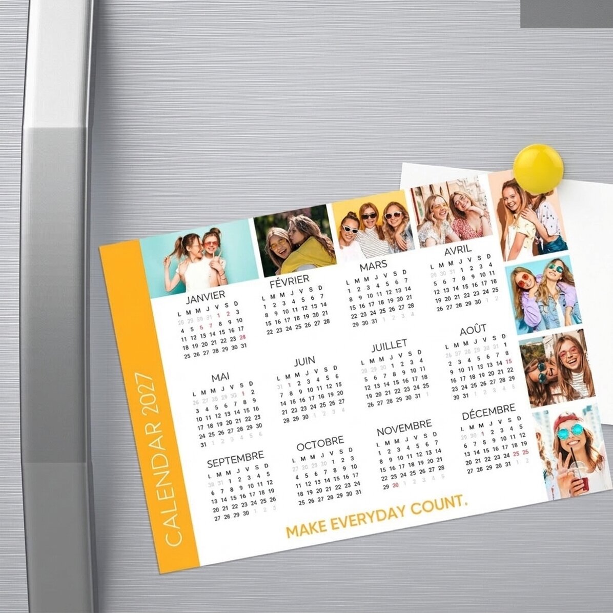 Calendrier magnétique personnalisé avec 8 photos et un message