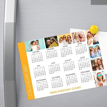 Calendrier magnétique personnalisé avec 8 photos et un message