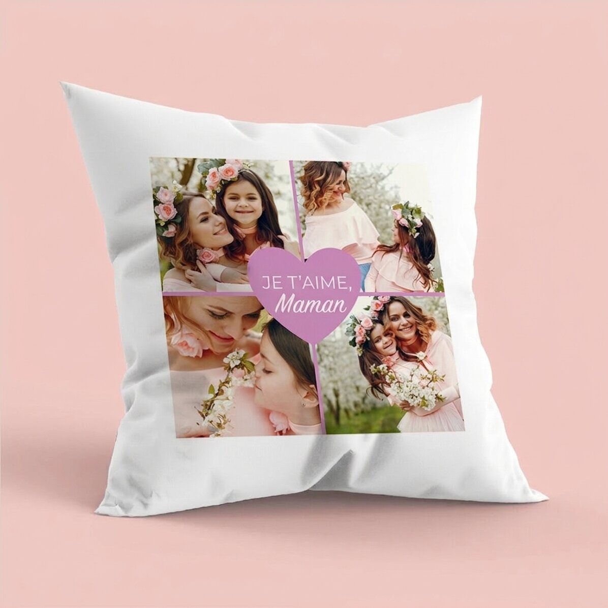 Coussin personnalisé avec 4 photos et un texte