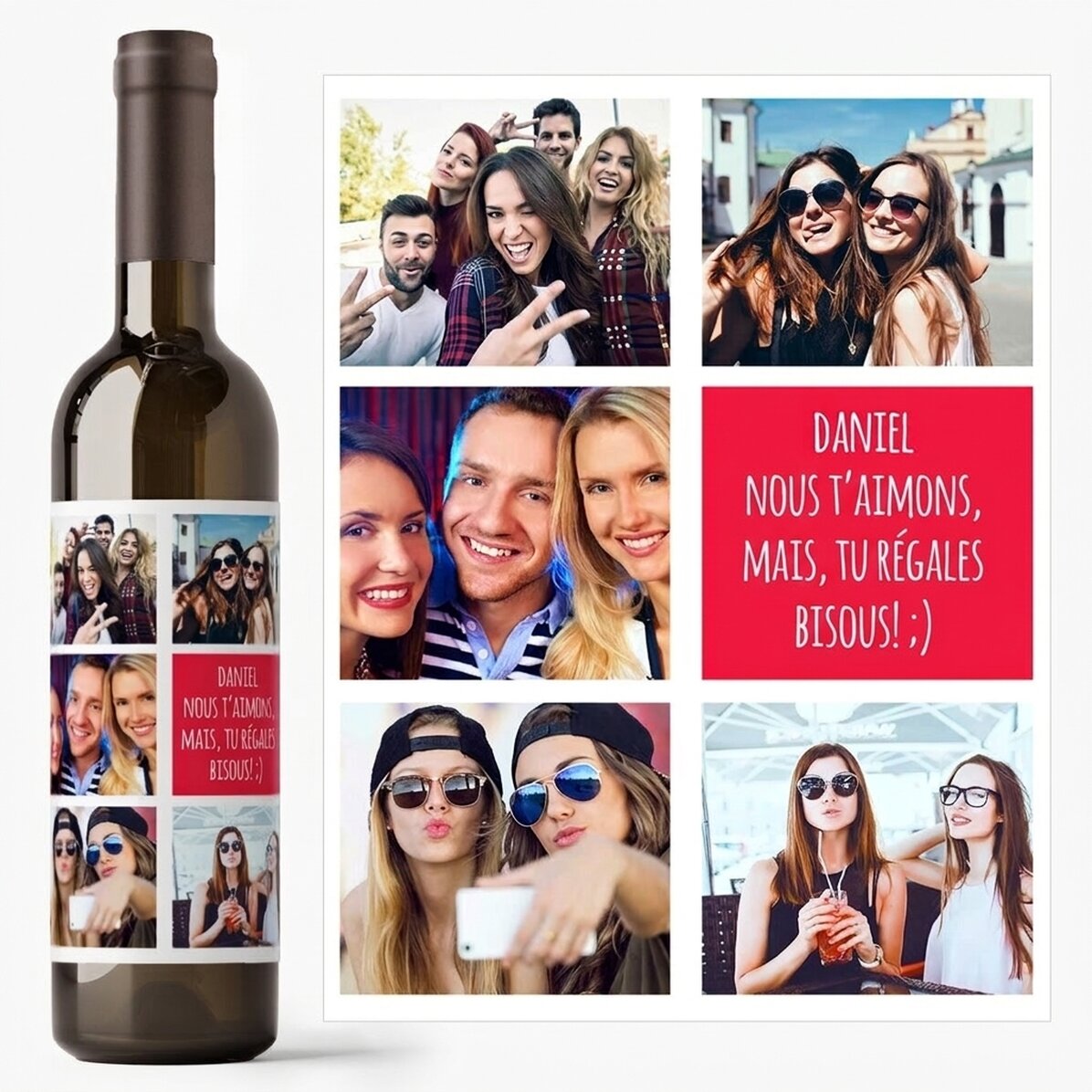 Vin personnalisé avec 5 photos et un texte