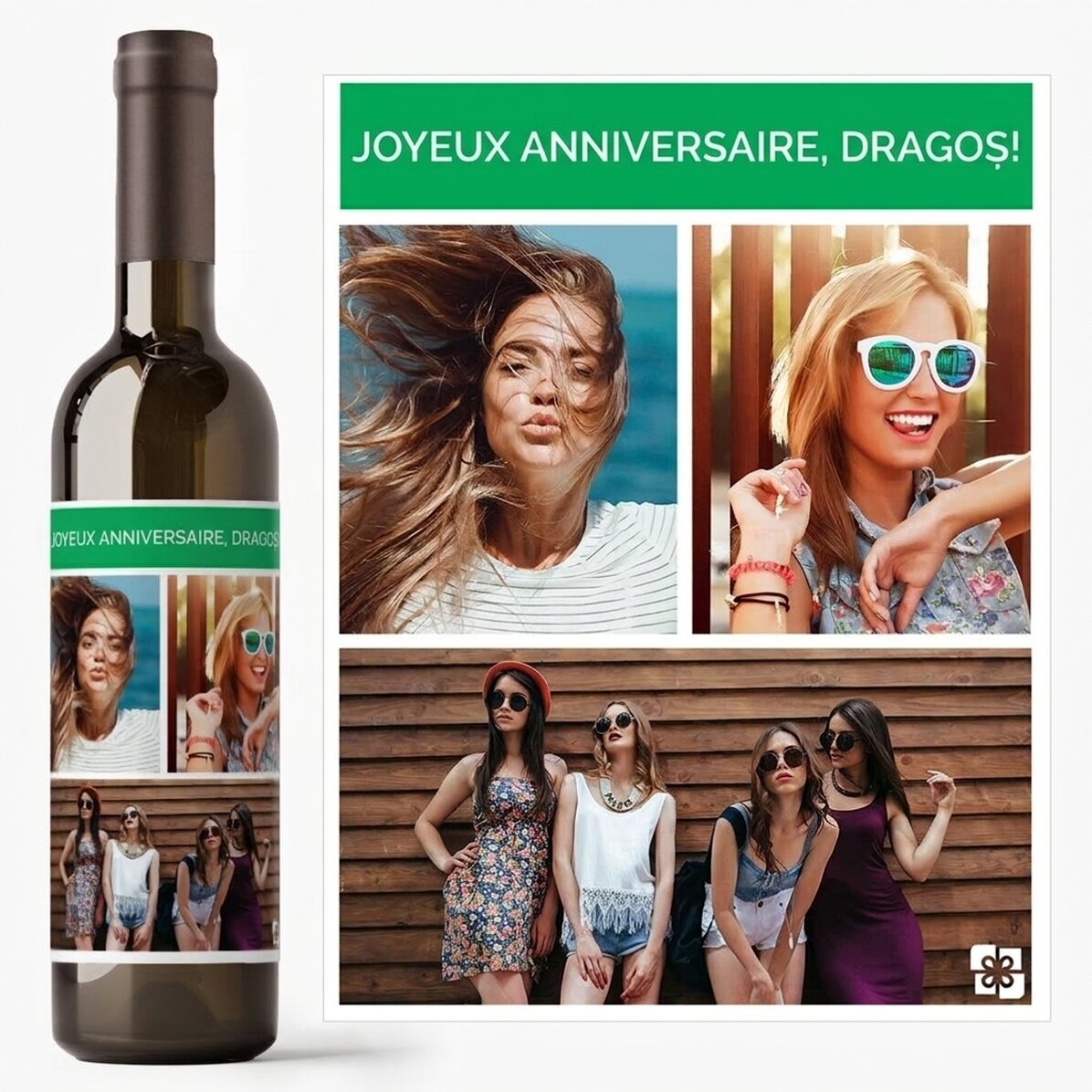 Vin personnalisé avec 3 photos et un texte