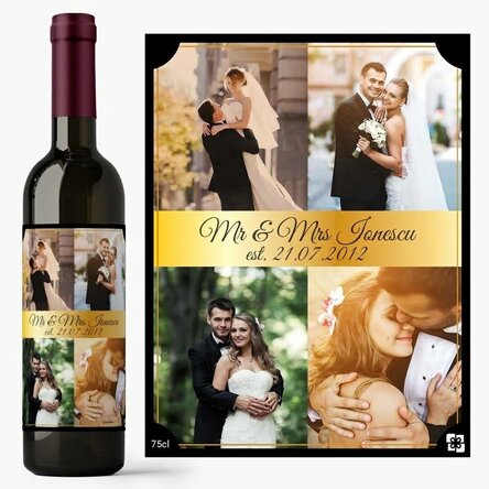 Vin personnalisé avec 4 photos pour un couple