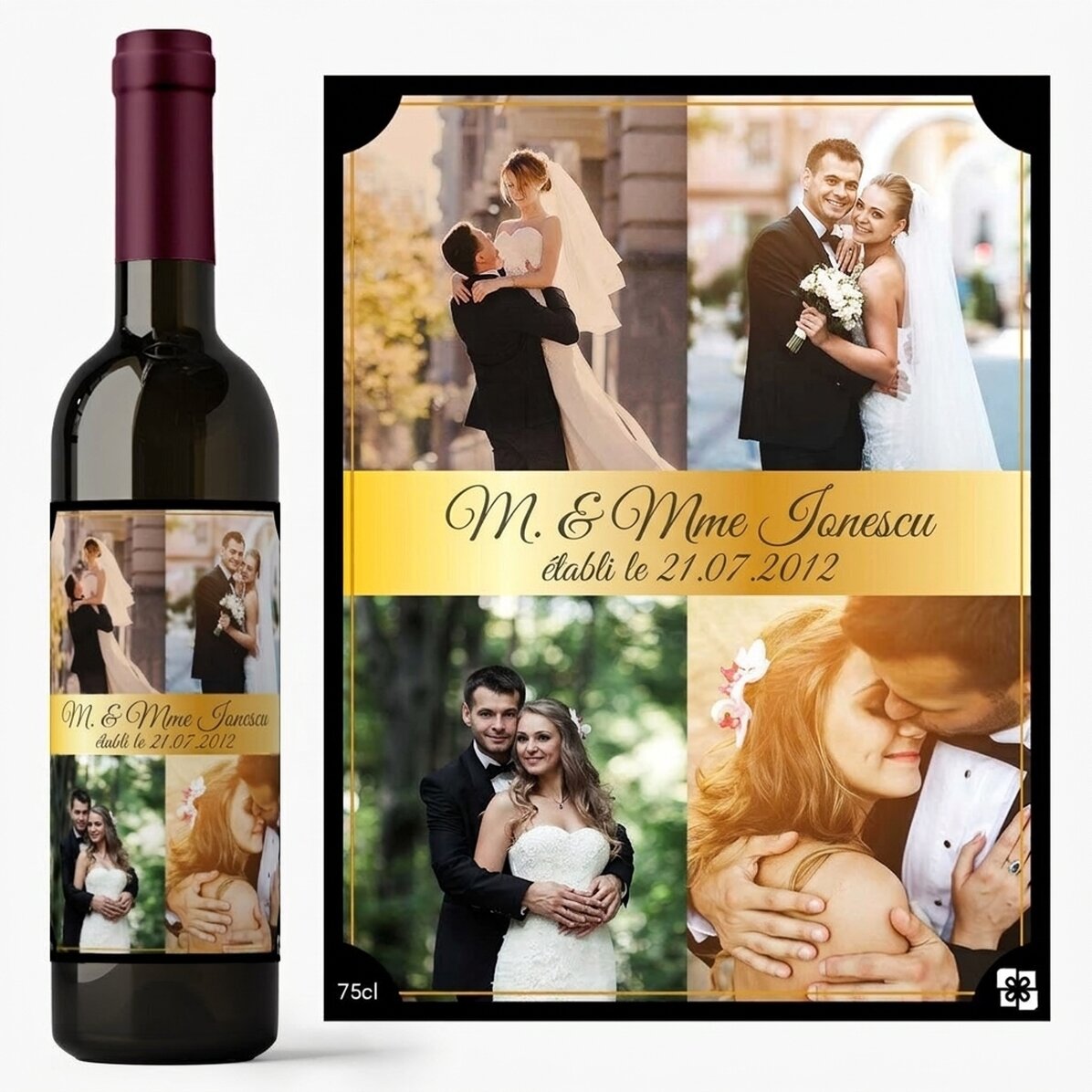 Vin personnalisé avec 4 photos pour un couple