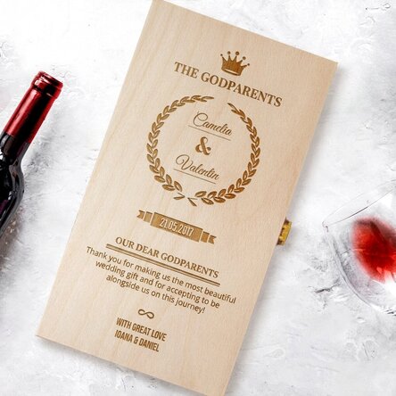 Coffret à vin personnalisé pour deux bouteilles, destiné aux parrains et marraines