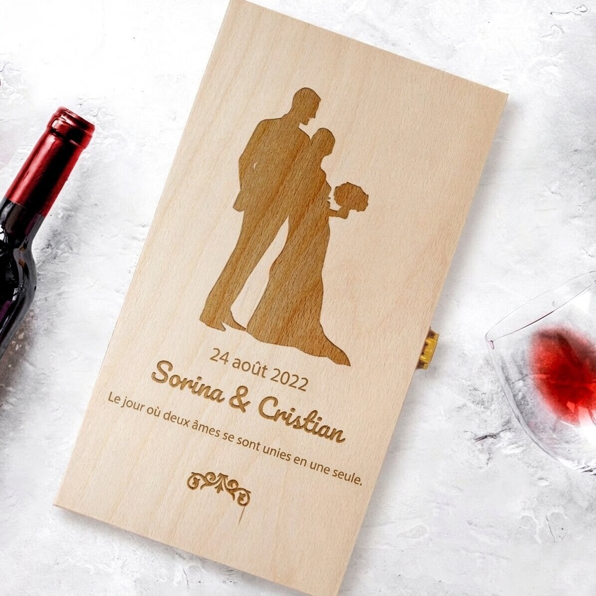 Coffret à vin personnalisé pour deux bouteilles - Deux âmes