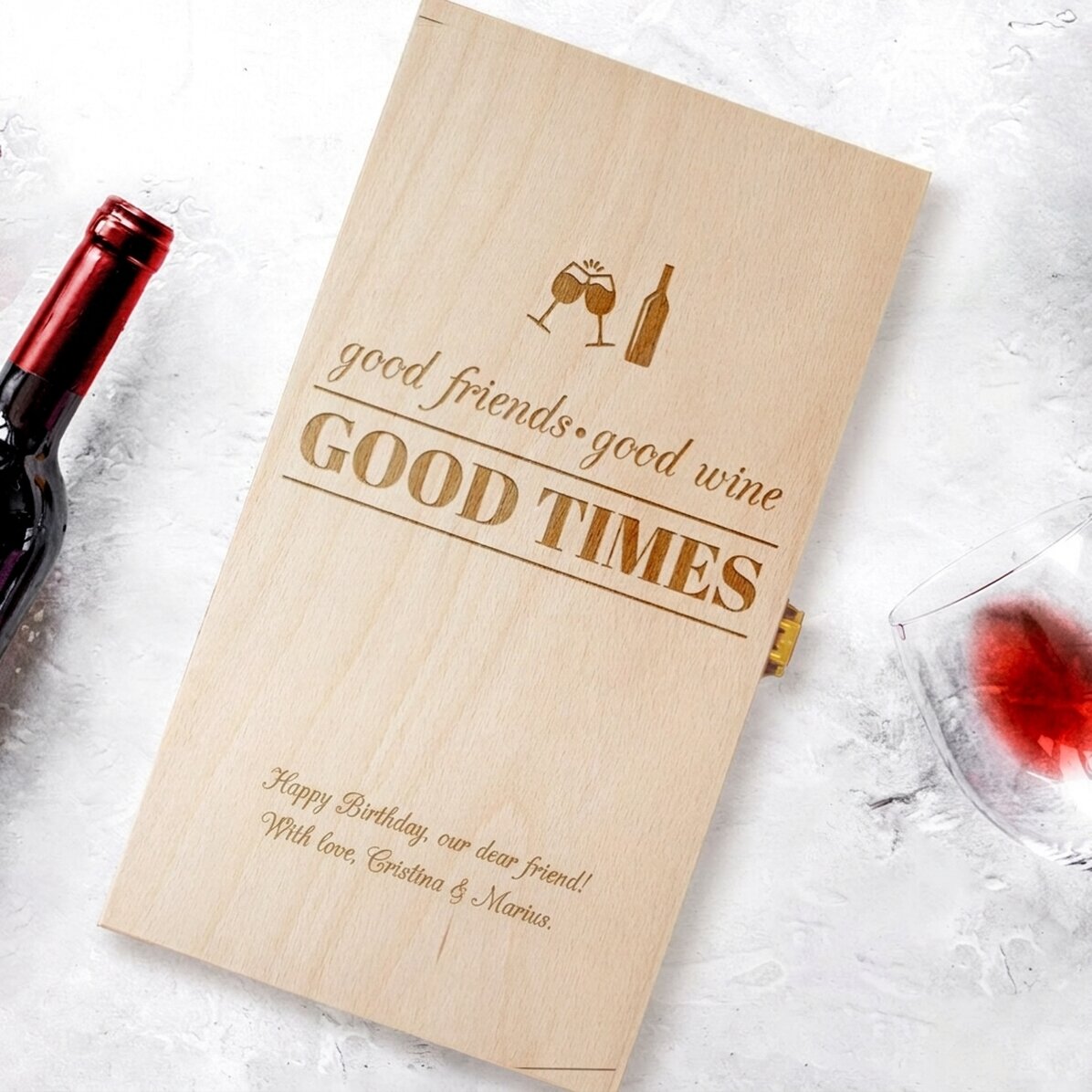 Coffret à vin personnalisé pour deux bouteilles - Good Friends, Good Wine, Good Times