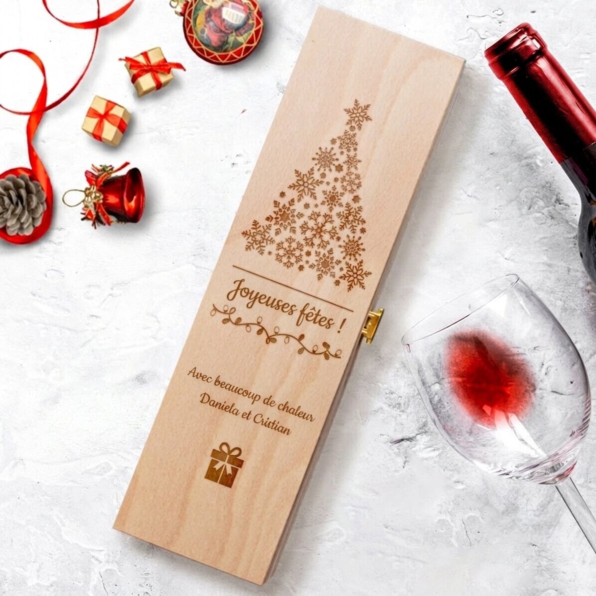 Caisse de vin personnalisée - Joyeuses fêtes