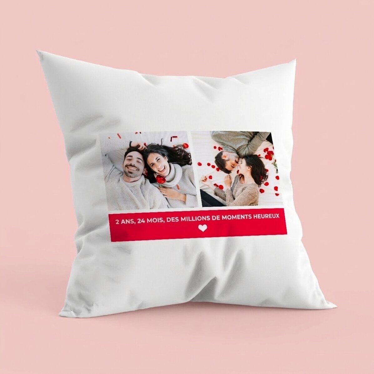 Coussin personnalisé avec 2 photos et un texte