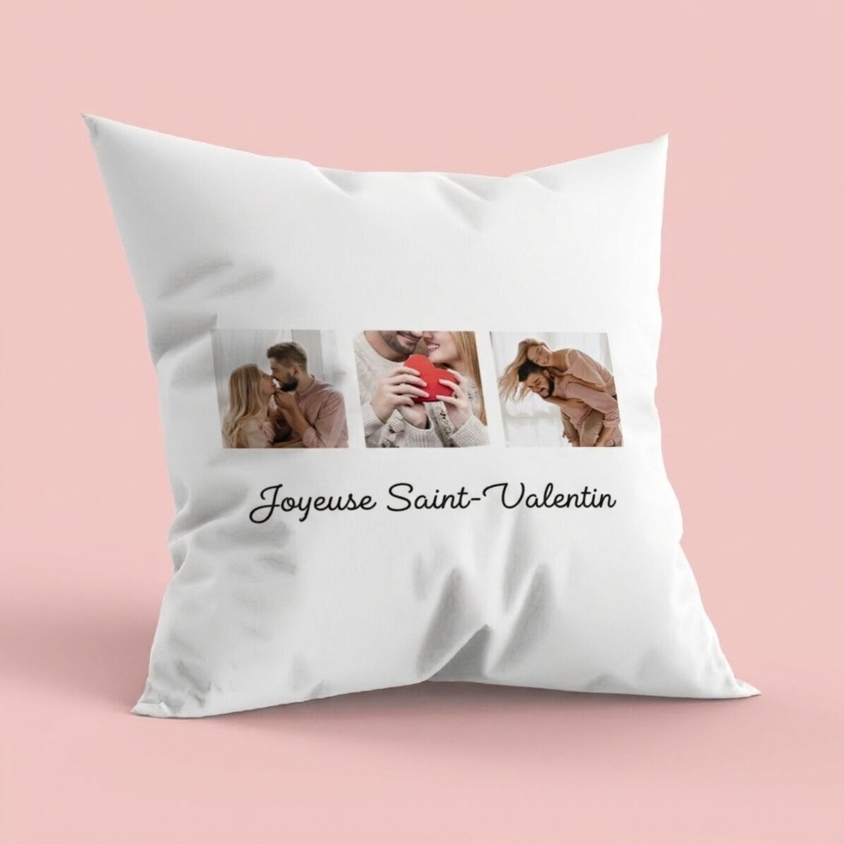 Coussin personnalisé avec 3 photos et un texte