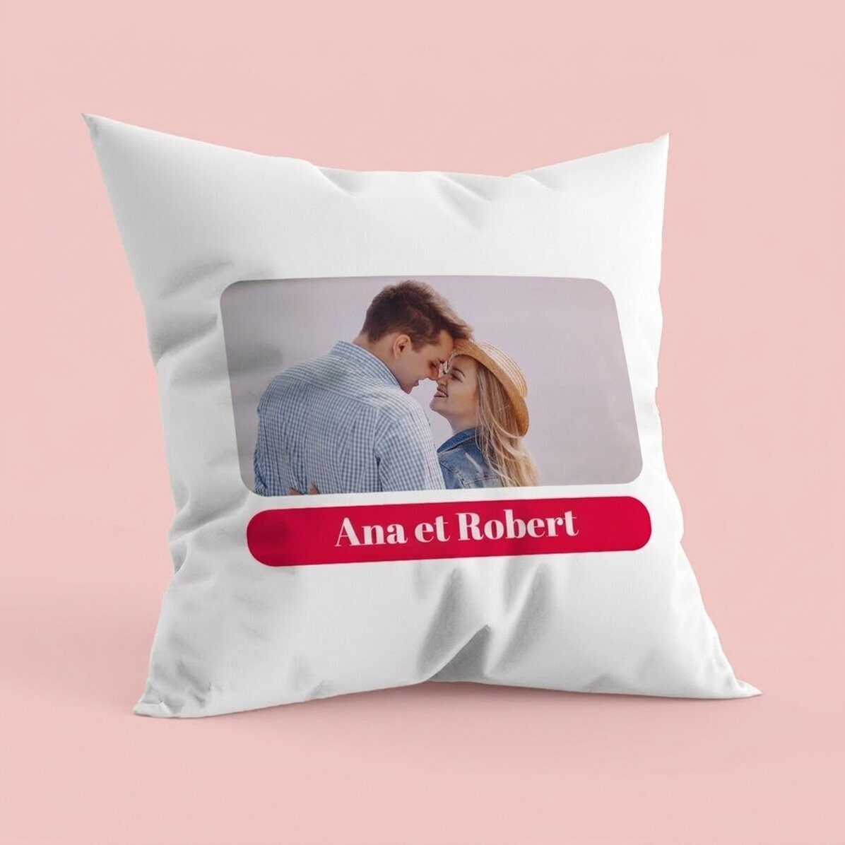 Coussin personnalisé avec une photo et un texte