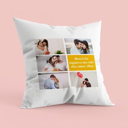 Coussin personnalisé avec 5 photos et un texte