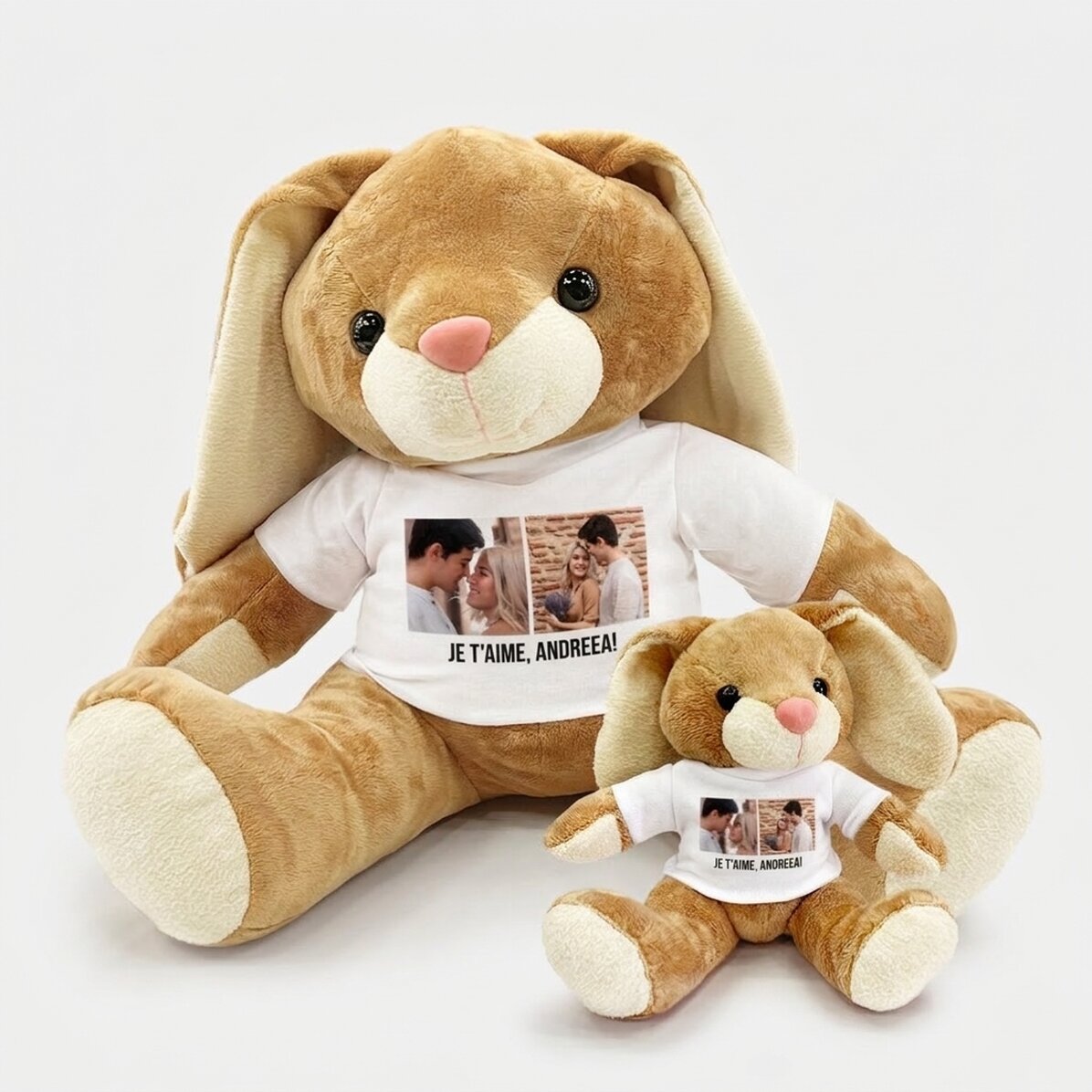 Peluche lapin personnalisée avec 2 photos et un texte