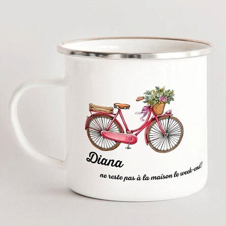 Tasse métallique émaillée personnalisée - modèle vélo rétro