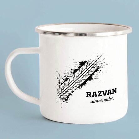 Tasse métallique émaillée personnalisée - « love to ride »