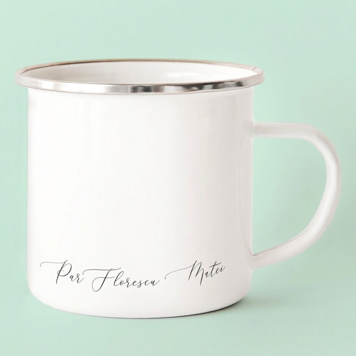 Tasse métallique émaillée personnalisée, modèle « signature »