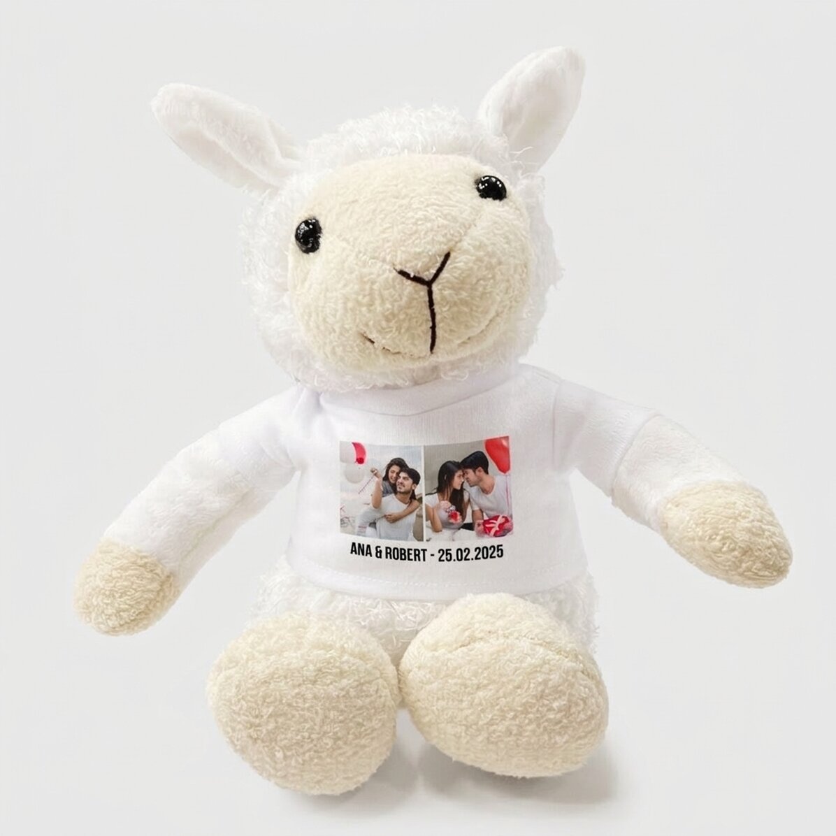 Peluche de mouton personnalisée avec 2 photos et un texte
