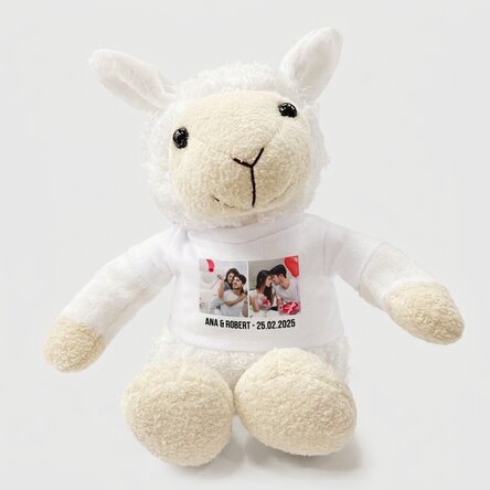 Peluche de mouton personnalisée avec 2 photos et un texte