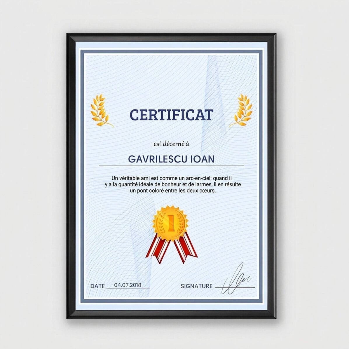 Tableau personnalisé - Certificat de reconnaissance