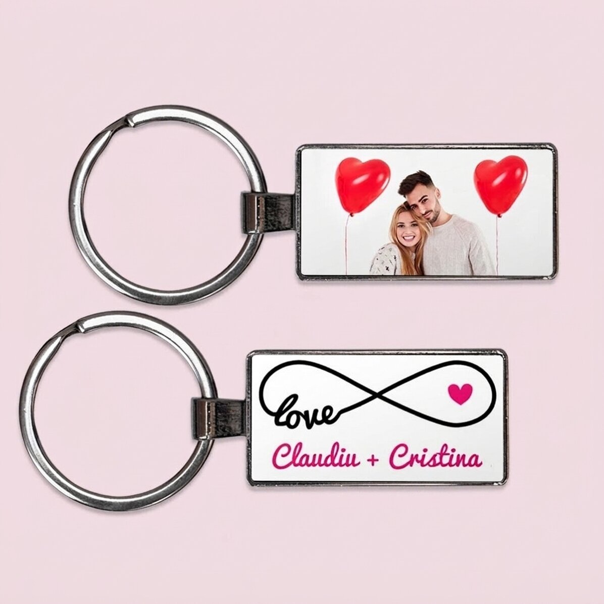 Porte-clés personnalisé avec une photo et un texte - modèle « Infinity Love »