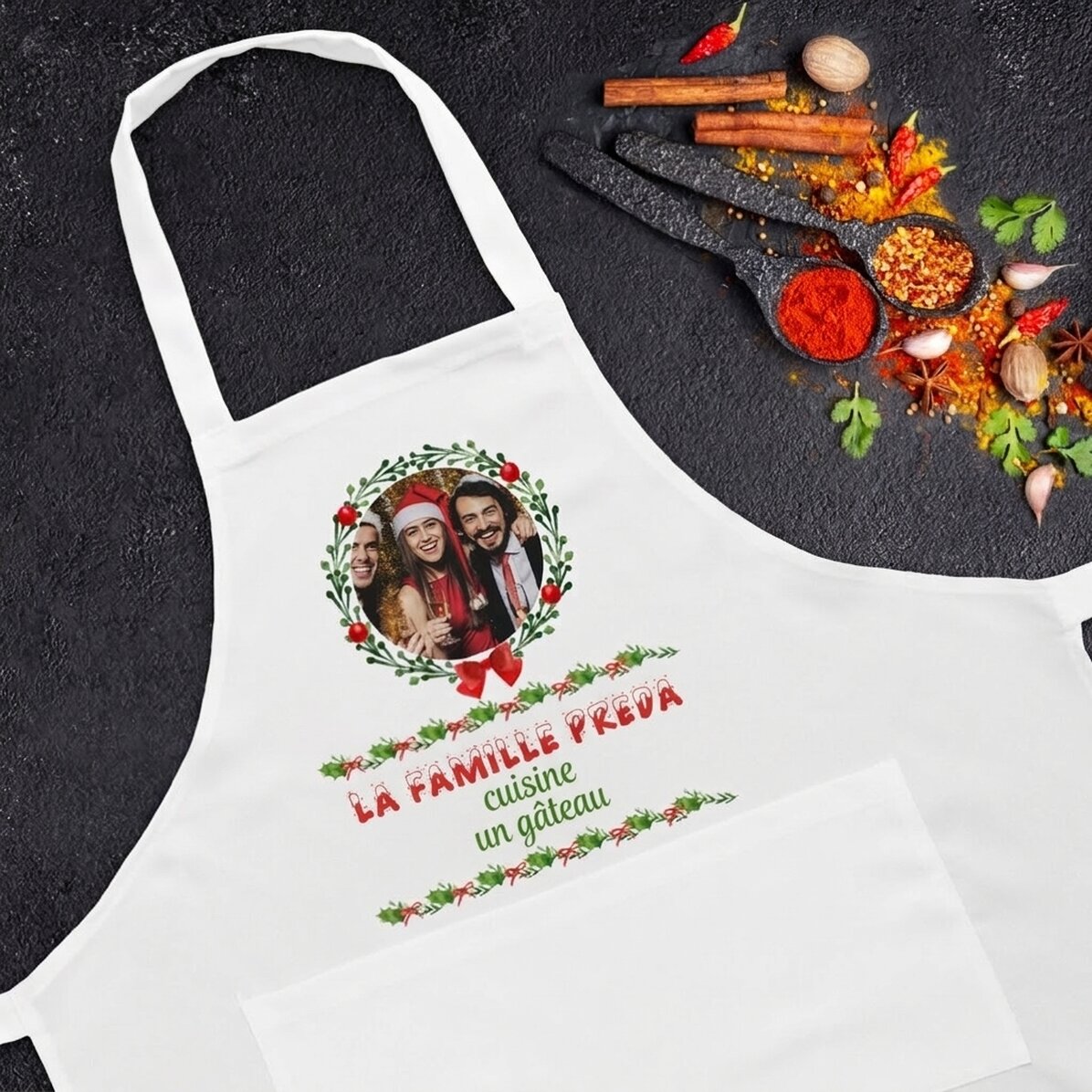 Tablier personnalisé de Noël - La famille cuisine