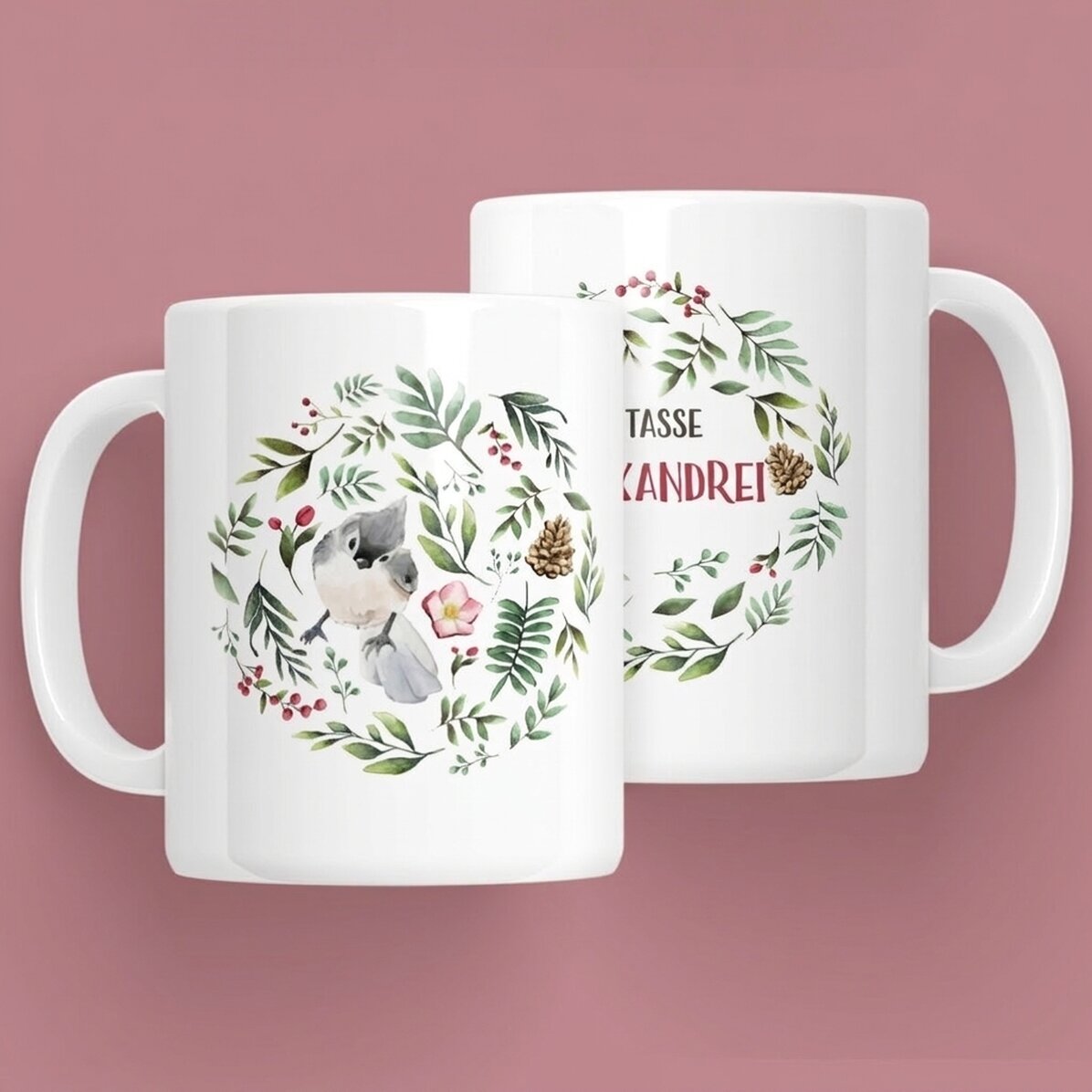 Tasse personnalisée avec un oiseau pour elle - modèle de Noël