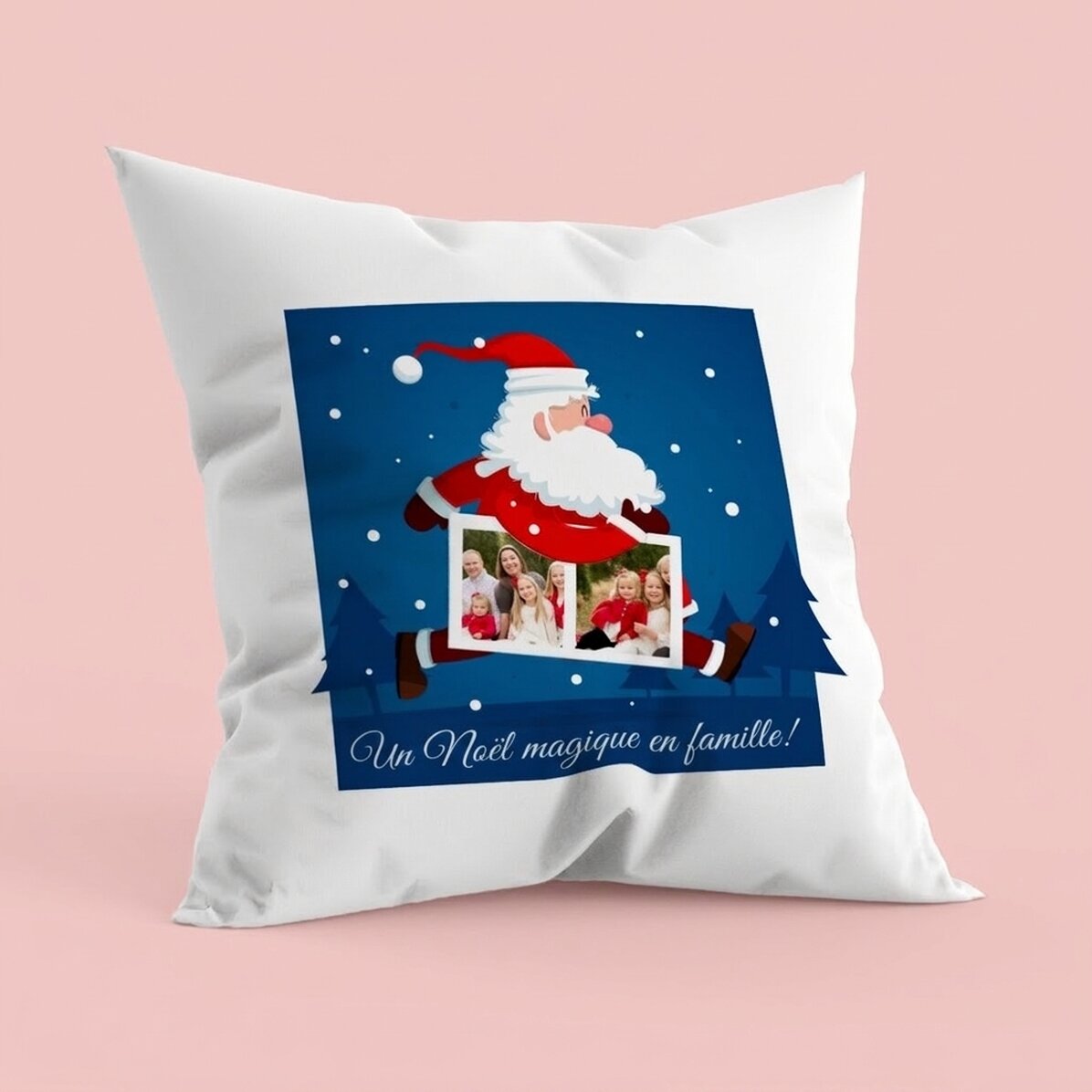 Coussin personnalisé avec deux photos et un texte - Père Noël