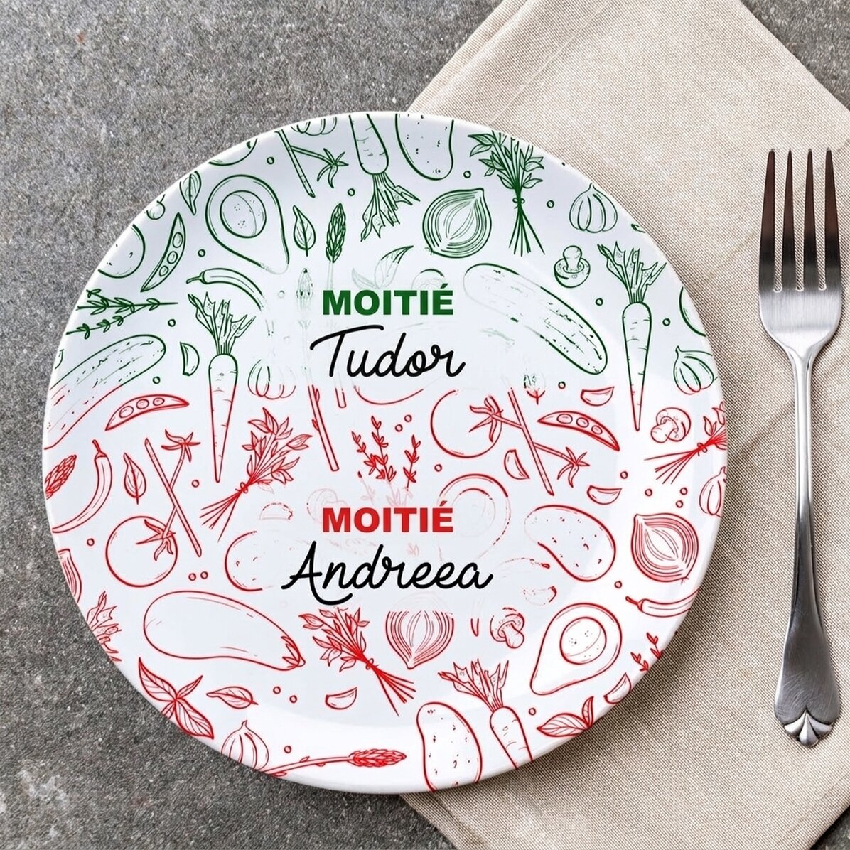 Assiette personnalisée avec inscription - À moitié