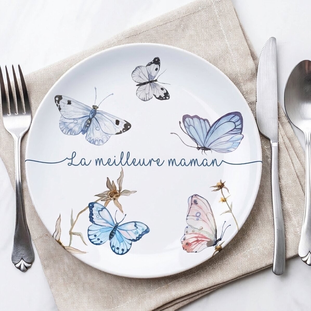Assiette personnalisée avec inscription - Papillons