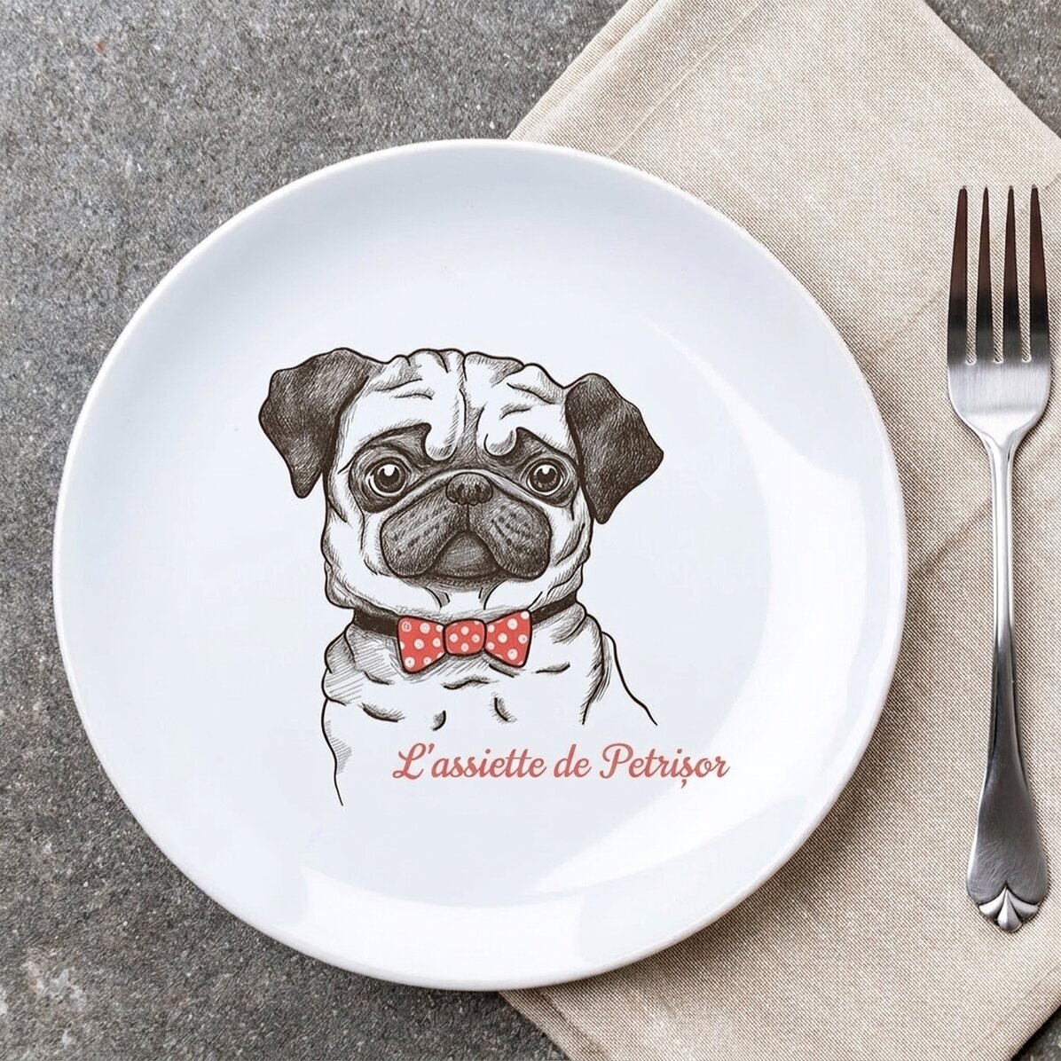 Assiette personnalisée avec inscription - Pug life