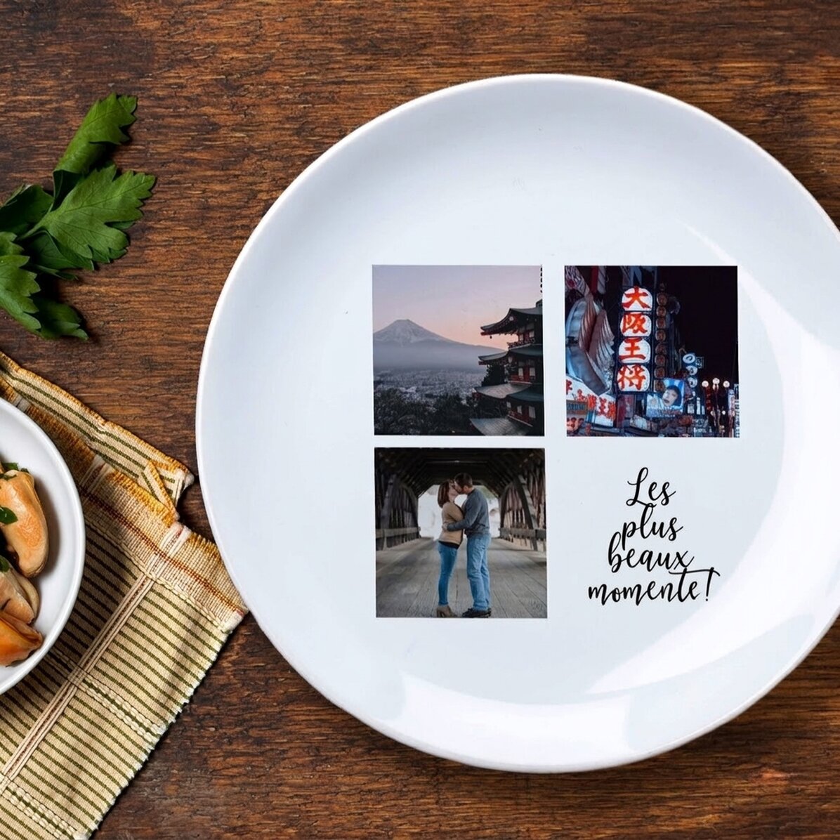 Assiette personnalisée avec 3 photos et un texte