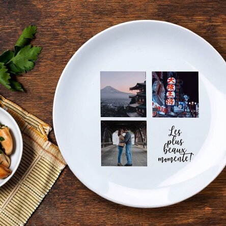 Assiette personnalisée avec 3 photos et un texte