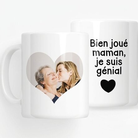 Tasse personnalisée avec une photo et un texte - « Well done mum »