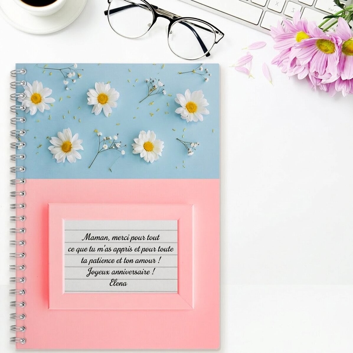 Carnet personnalisé avec texte - Daisies