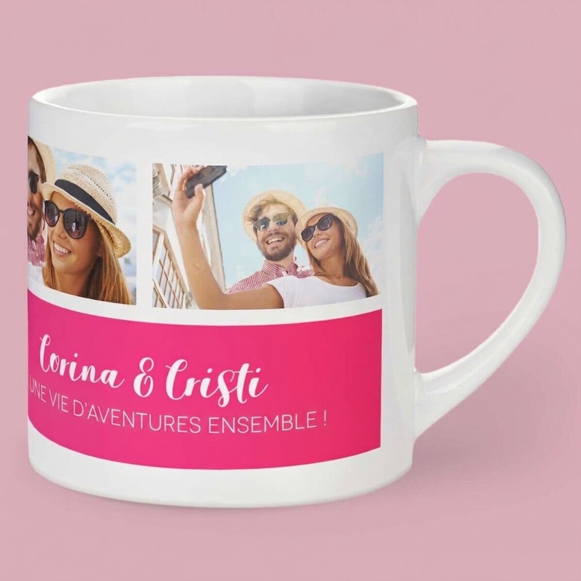 Tasse à espresso personnalisée avec 3 photos et un texte