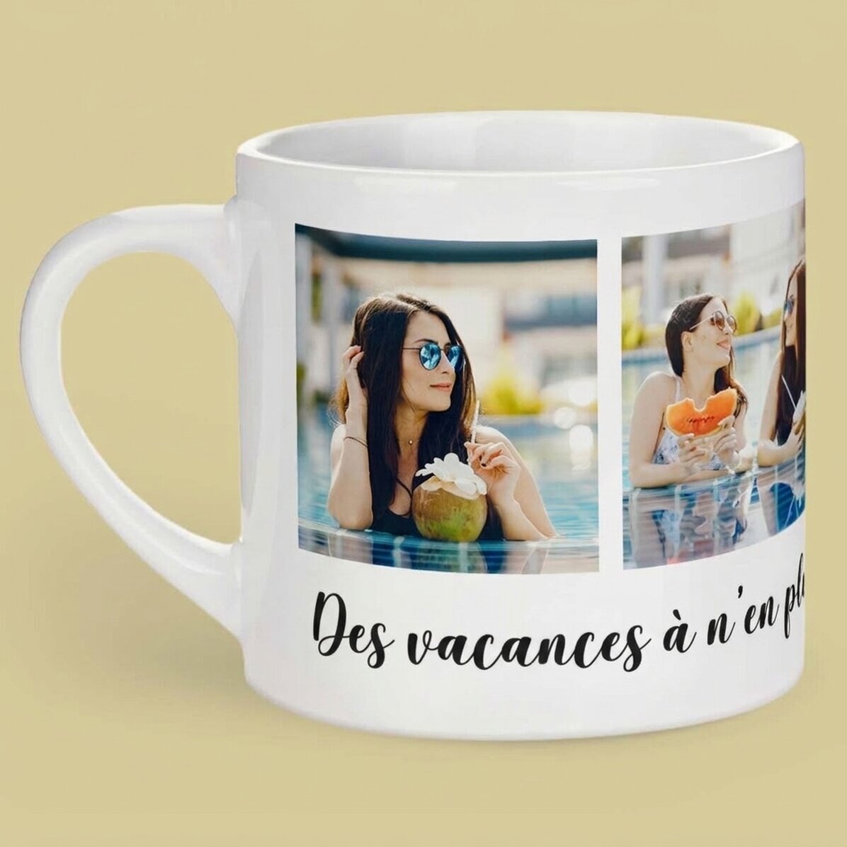 Tasse à espresso personnalisée avec 4 photos et un texte