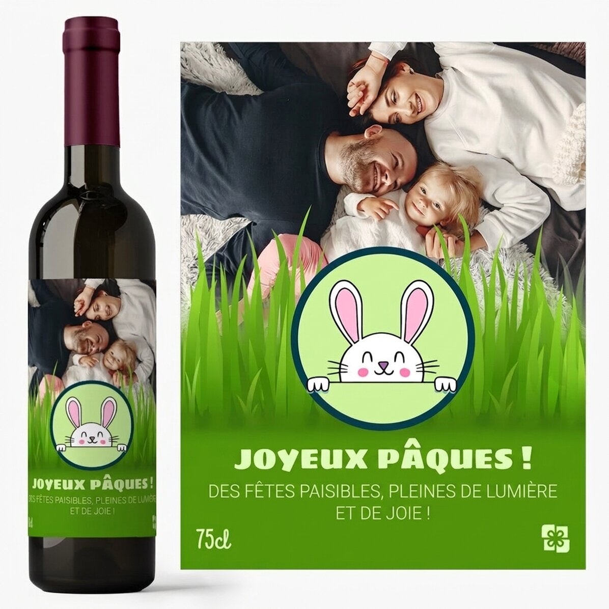 Vin personnalisé avec texte et photo - Joyeuses Pâques !
