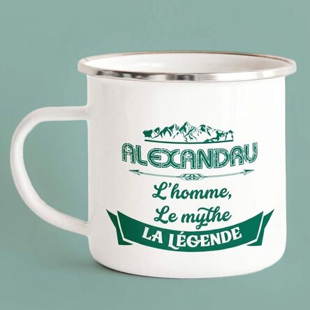 Tasse en métal émaillée personnalisée avec un prénom - The Legend