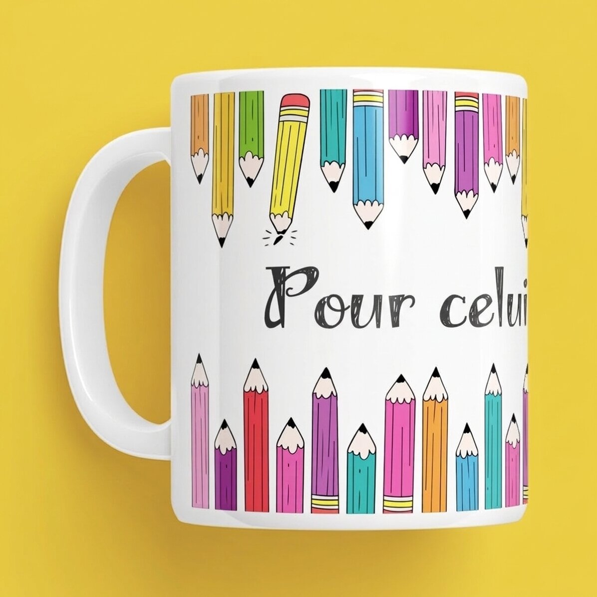 Tasse personnalisée avec texte - Crayons de couleur