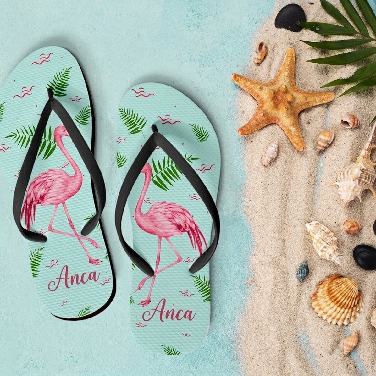 Tongs personnalisées pour enfants avec inscription - Flamingo