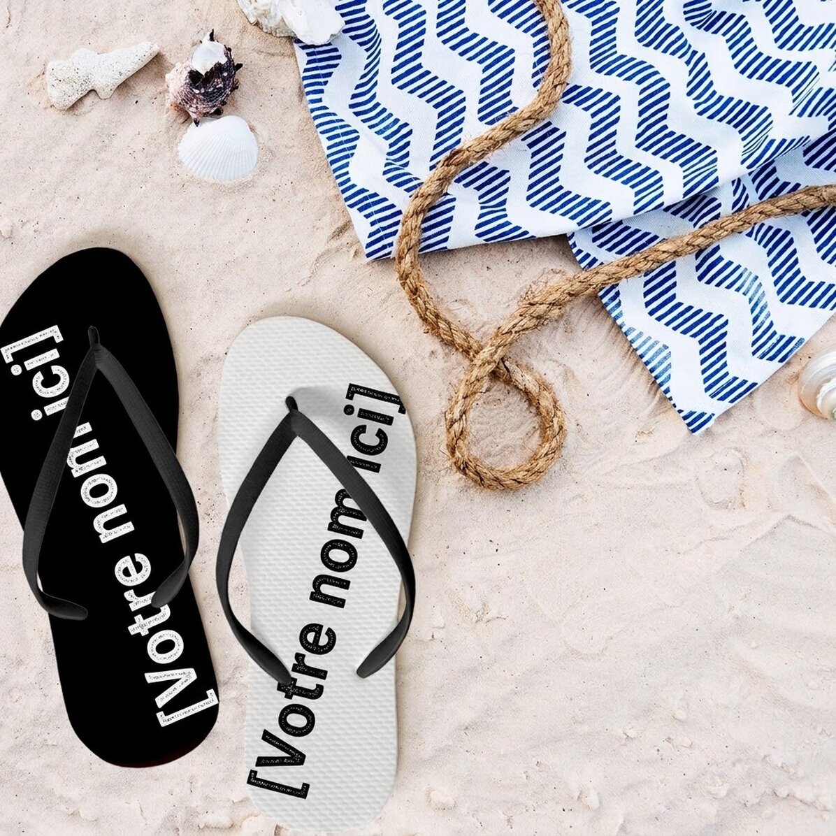 Tongs personnalisées avec un texte