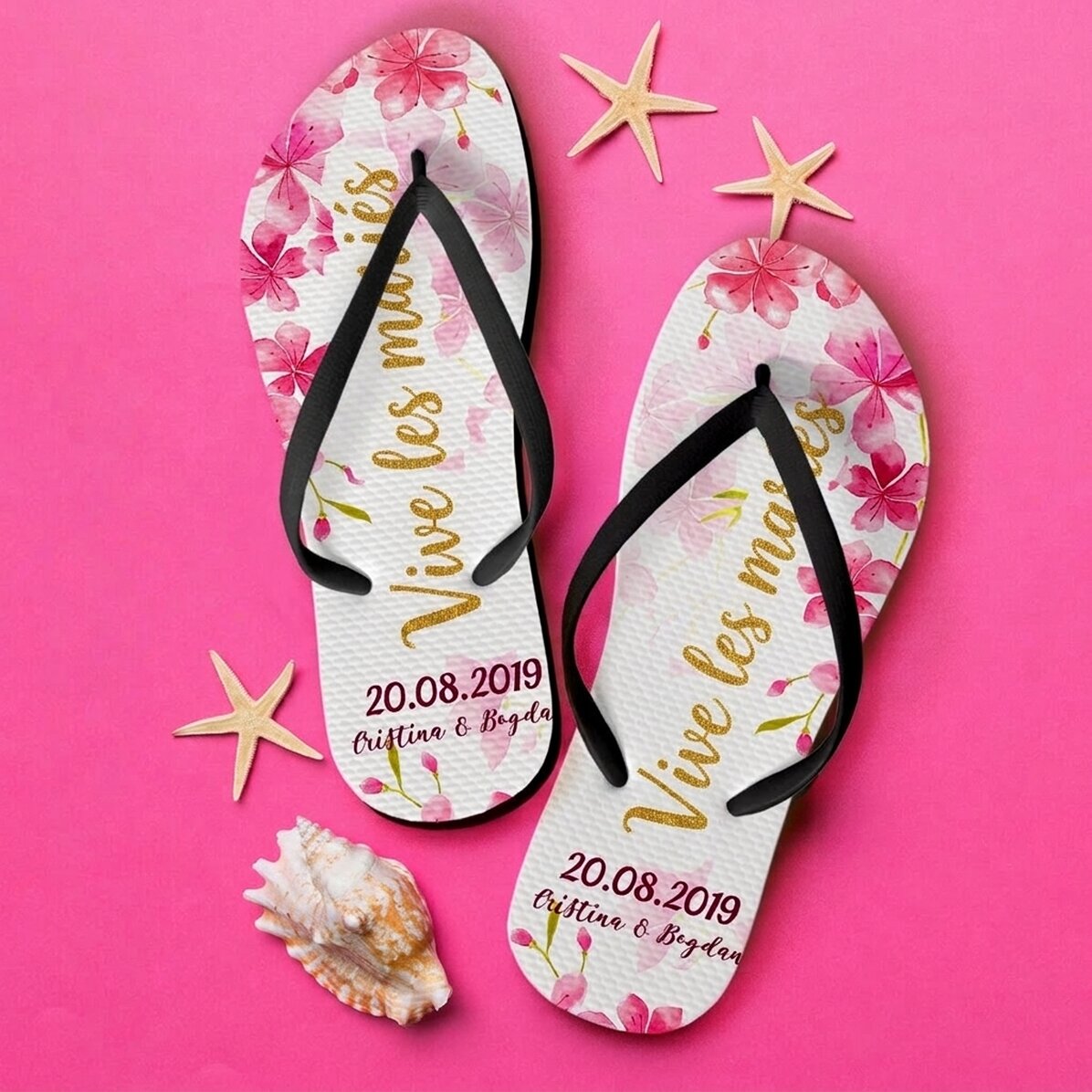 Tongs personnalisées avec inscription - Just Married