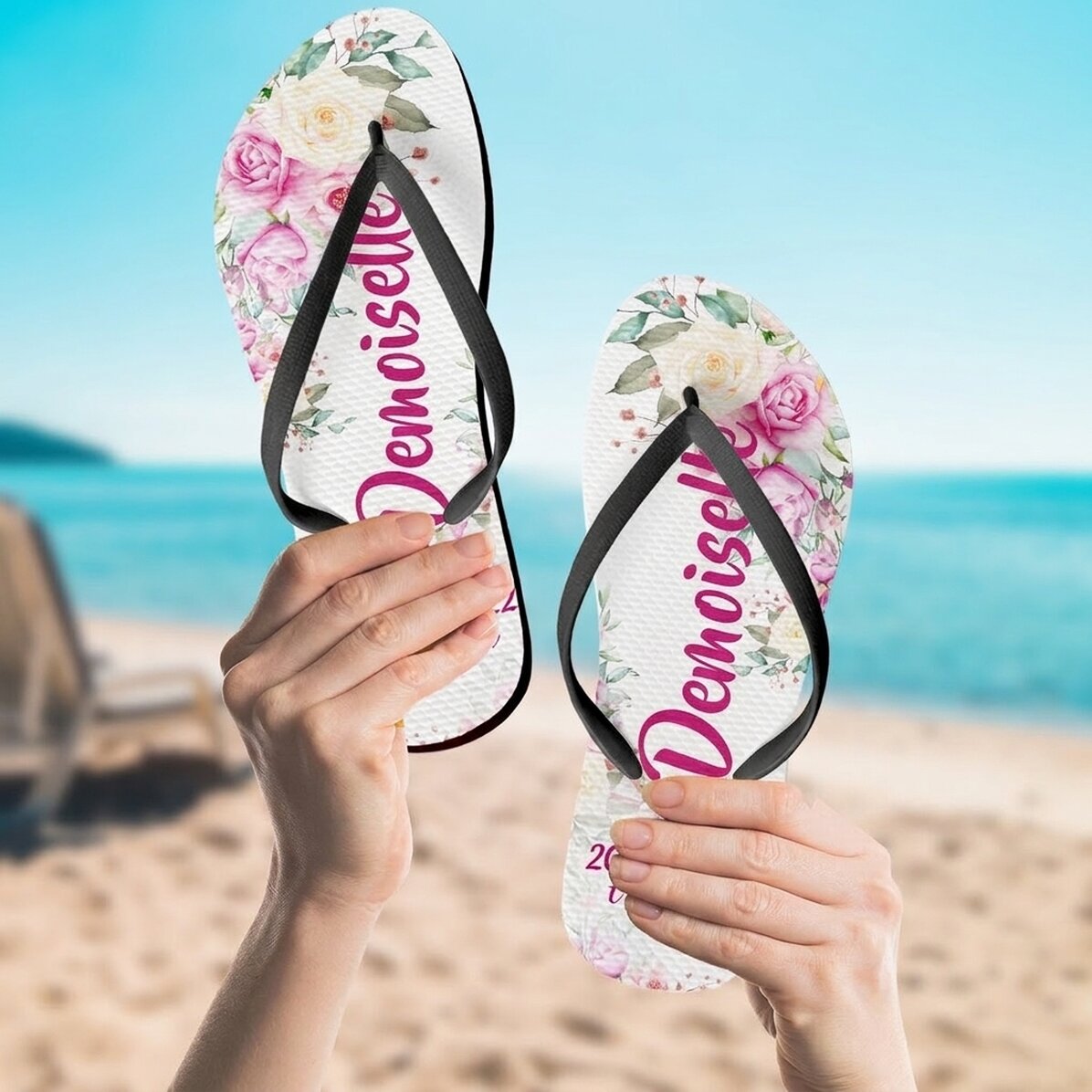 Tongs personnalisées avec un texte - Demoiselle d