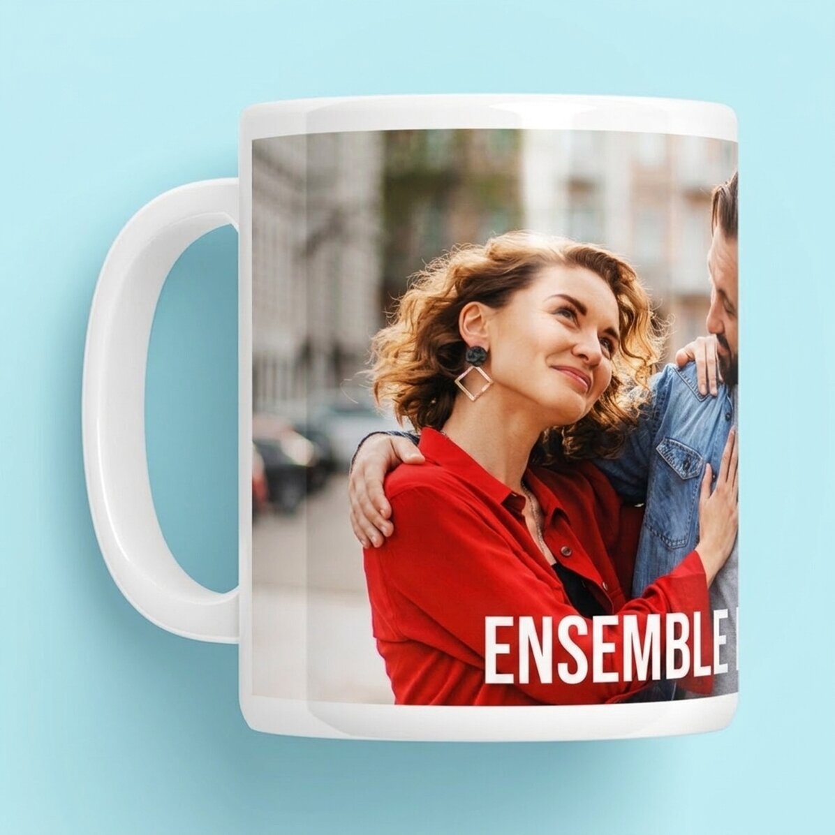 Tasse personnalisée avec une photo en mode paysage et un texte