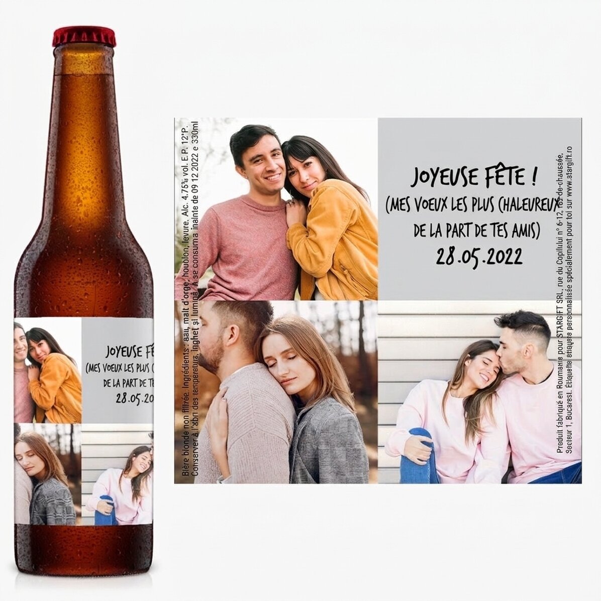 Bière personnalisée avec 3 photos et un texte