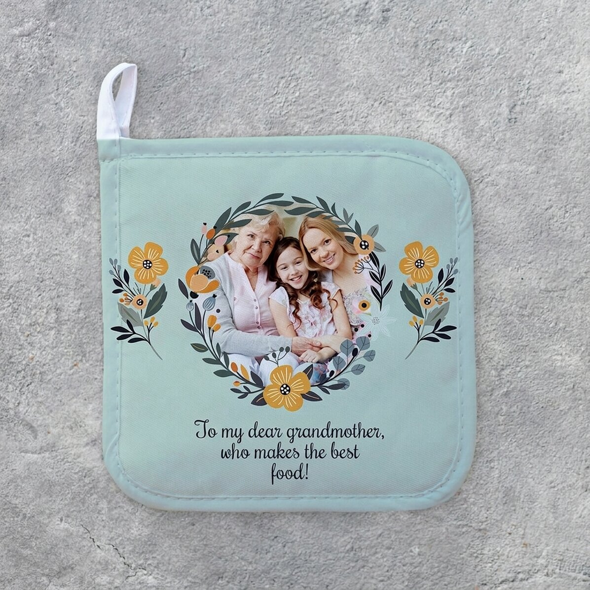 Sous-verre personnalisé avec photo et texte - Motif floral