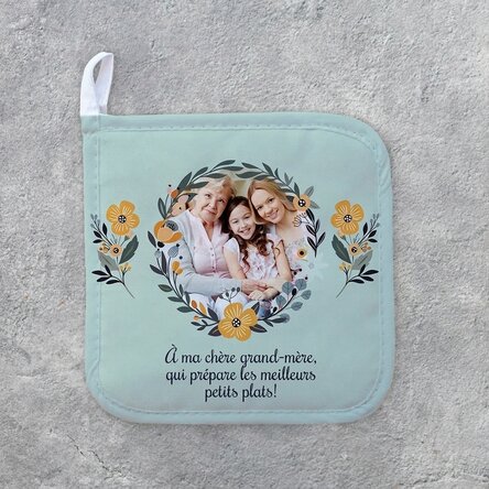 Sous-verre personnalisé avec photo et texte - Motif floral